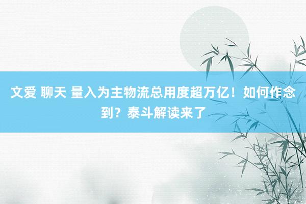 文爱 聊天 量入为主物流总用度超万亿！如何作念到？泰斗解读来了