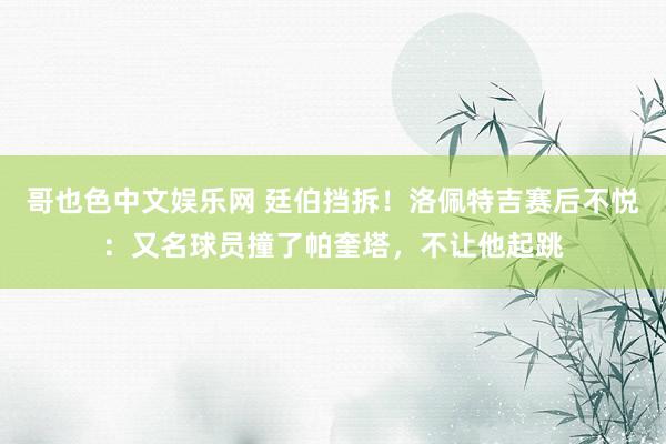 哥也色中文娱乐网 廷伯挡拆！洛佩特吉赛后不悦：又名球员撞了帕奎塔，不让他起跳