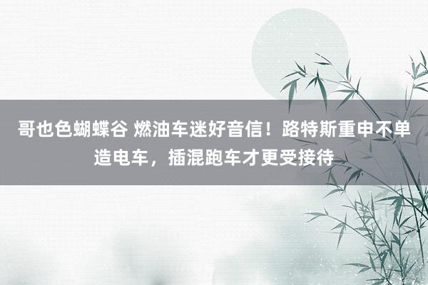 哥也色蝴蝶谷 燃油车迷好音信！路特斯重申不单造电车，插混跑车才更受接待