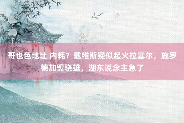 哥也色地址 内耗？戴维斯疑似起火拉塞尔，施罗德加盟骁雄，湖东说念主急了