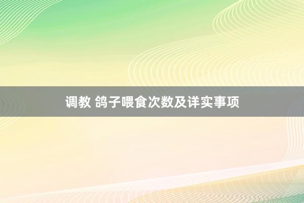 调教 鸽子喂食次数及详实事项