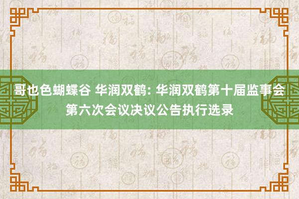 哥也色蝴蝶谷 华润双鹤: 华润双鹤第十届监事会第六次会议决议公告执行选录