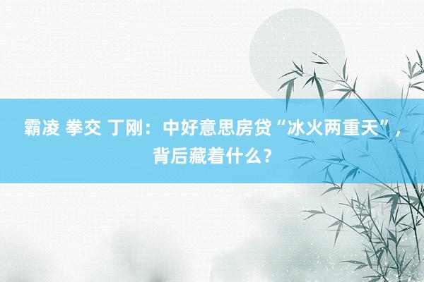 霸凌 拳交 丁刚：中好意思房贷“冰火两重天”，背后藏着什么？