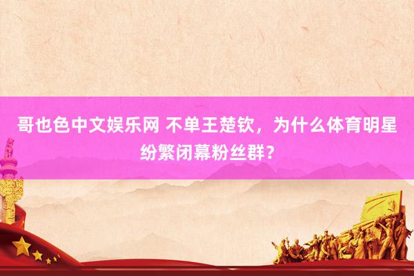 哥也色中文娱乐网 不单王楚钦，为什么体育明星纷繁闭幕粉丝群？