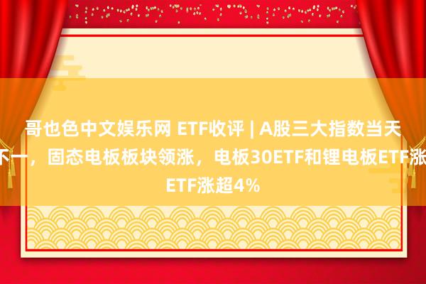哥也色中文娱乐网 ETF收评 | A股三大指数当天涨跌不一，固态电板板块领涨，电板30ETF和锂电板ETF涨超4%