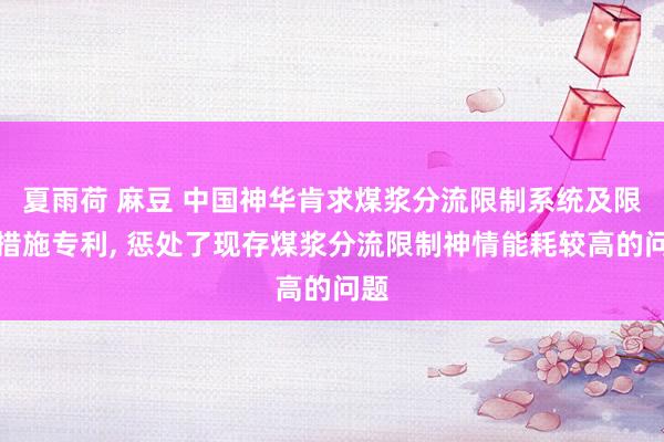 夏雨荷 麻豆 中国神华肯求煤浆分流限制系统及限制措施专利， 惩处了现存煤浆分流限制神情能耗较高的问题